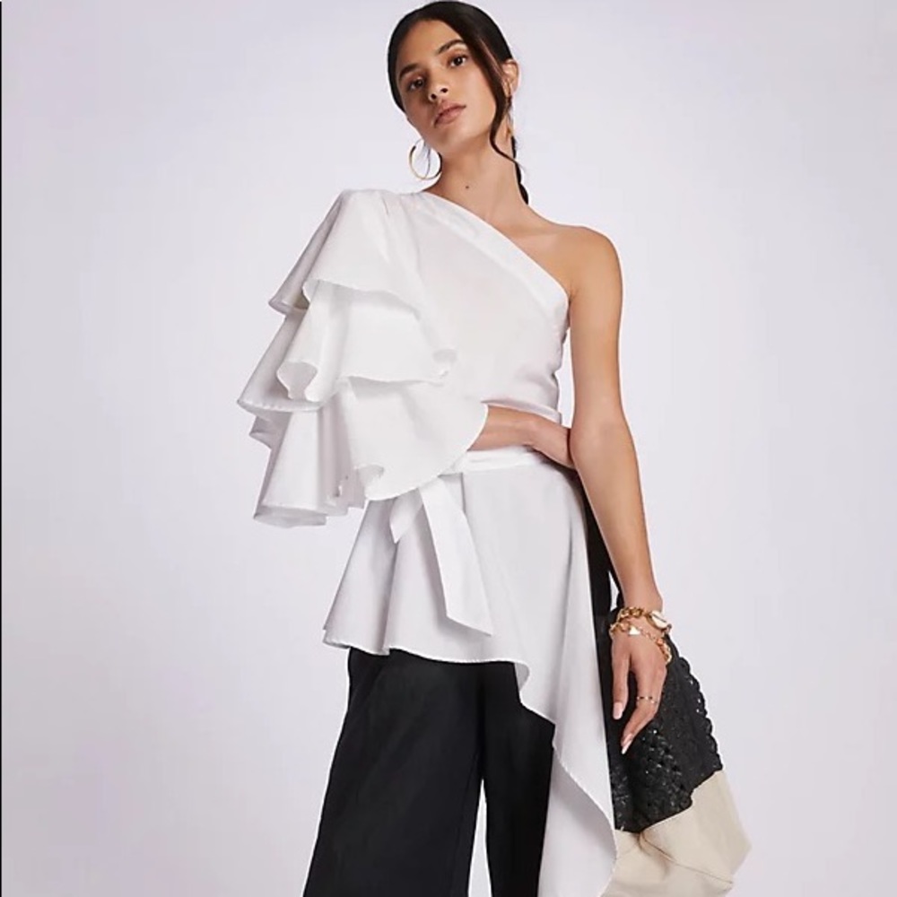 Margo Baridon Asymmetrical One-shoulder Blouse In White